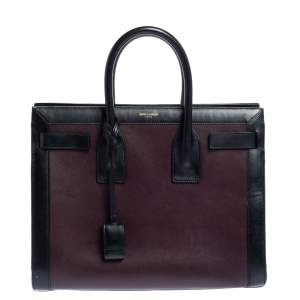 Pre Owned Saint Laurent Burgundy/Black Leather Small Classic Sac De Jour Tote