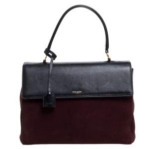 Pre Owned Saint Laurent Burgundy/Black Suede and Leather Medium Moujik Tote