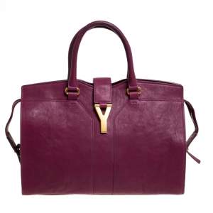 Pre Owned Yves Saint Laurent Burgundy Leather Medium Cabas Y-Ligne Tote
