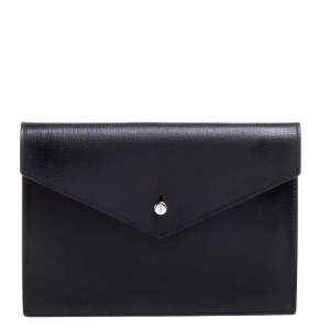Saint Laurent Black Leather Envelope Flap Slim Pouch 