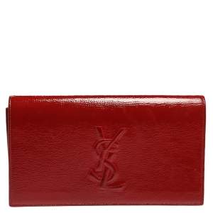 Pre Owned Yves Saint Laurent Red Patent Leather Belle De Jour Flap Clutch
