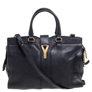 Pre Owned Yves Saint Laurent Black Leather Small Cabas Y-Ligne Tote