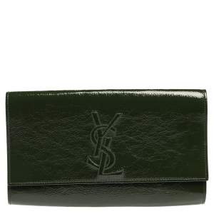 Pre Owned Yves Saint Laurent Green Patent Leather Belle De Jour Flap Clutch