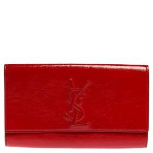 Pre Owned Yves Saint Laurent Red Patent Leather Belle De Jour Flap Clutch
