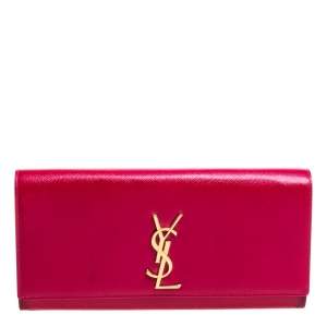 Pre Owned Saint Laurent Magenta Patent Leather Kate Monogram Clutch