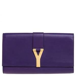 Saint Laurent Purple Leather Large Chyc Clutch
