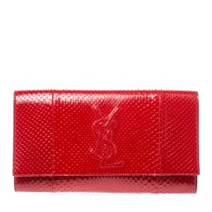 Pre Owned Yves Saint Laurent Red Python Belle De Jour Flap Clutch