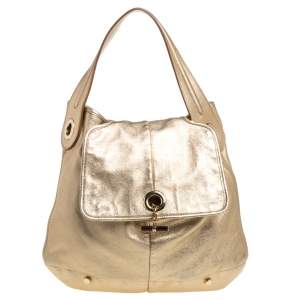 Pre Owned Yves Saint Laurent Metallic Gold Leather Capri Hobo