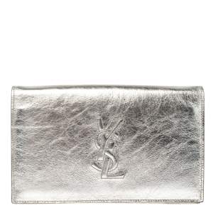 Pre Owned Yves Saint Laurent Metallic Silver Leather Belle De Jour Clutch