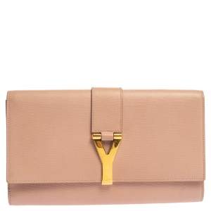 Pre Owned Yves Saint Laurent Bush Pink Leather Y-Ligne Clutch