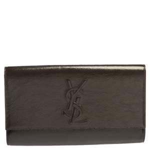 Pre Owned Yves Saint Laurent Olive Green Patent Leather Belle De Jour Flap Clutch