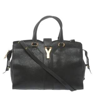 Pre Owned Yves Saint Laurent Black Leather Small Cabas Y-Ligne Tote