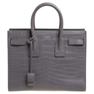 مملوكة مسبقًا Saint Laurent Grey Croc Embossed Leather Small Classic Sac De Jour Tote