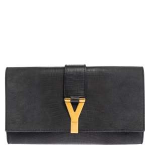 Pre Owned Yves Saint Laurent Grey Ombre Lizard Embossed Leather Y-Ligne Clutch