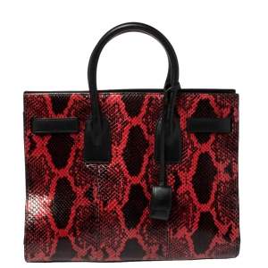 Pre Owned Saint Laurent Red/Black Python and Leather Small Classic Sac De Jour Tote