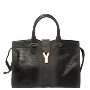 Pre Owned Yves Saint Laurent Grey Lizard Embossed Leather Medium Cabas Y-Ligne Tote