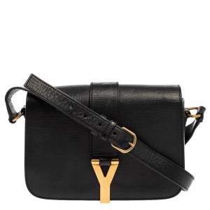 Pre Owned Yves Saint Laurent Black Leather Y-Ligne Flap Crossbody Bag