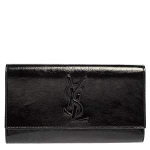 Pre Owned Yves Saint Laurent Black Patent Leather Belle De Jour Flap Clutch