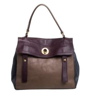 Pre Owned Yves Saint Laurent Tri Color Leather and Suede Medium Muse Two Satchel