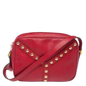 Pre Owned Yves Saint Laurent Red Studded Leather Y Shoulder Bag