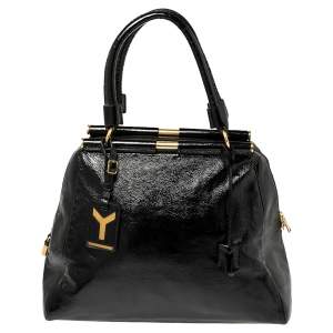 Pre Owned Yves Saint Laurent Black Patent Leather Medium Majorelle Tote