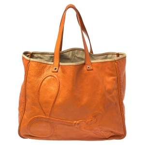 Pre Owned Yves Saint Laurent Orange Leather Charms Tote