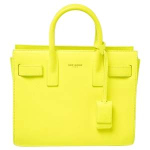 مملوكة مسبقًا Saint Laurent Neon Green Leather Nano Classic Sac De Jour Tote