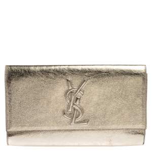 Pre Owned Yves Saint Laurent Metallic Gold Leather Belle De Jour Clutch