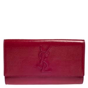 Pre Owned Yves Saint Laurent Fuchsia Patent Leather Belle De Jour Clutch
