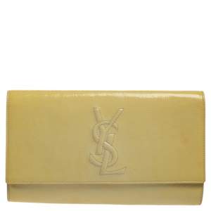 Pre Owned Yves Saint Laurent Yellow Patent Leather Belle De Jour Clutch