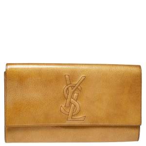 Pre Owned Yves Saint Laurent Yellow Patent Leather Belle De Jour Clutch