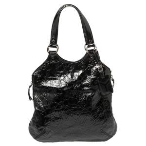 Yves Saint Laurent Black Patent Leather Small Metropolis Tribute Tote