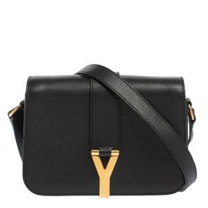 Pre Owned Yves Saint Laurent Black Leather Y-Ligne Flap Shoulder Bag