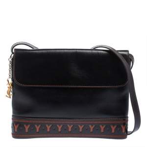 Pre Owned Yves Saint Laurent Black/Brown Leather Vintage Logo Letters Shoulder Bag
