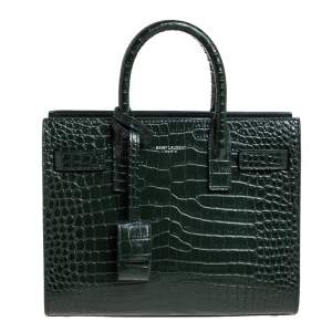 مملوكة مسبقًا Saint Laurent Green Croc Embossed Leather Nano Classic Sac De Jour Tote