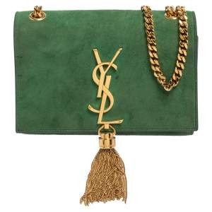 Saint Laurent Green Suede Small Kate Tassel Crossbody Bag