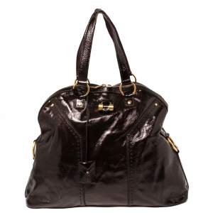Pre Owned Saint Laurent Brown Patent Leather Large Muse Bag