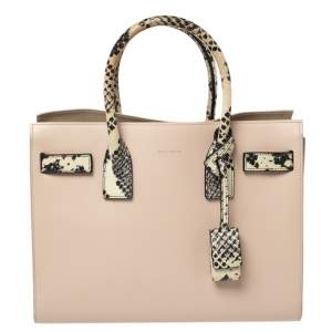 Saint Laurent Pale Pink Leather and Python Embossed Leather Baby Classic Sac De Jour Tote
