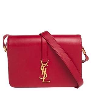 Saint Laurent Red Smooth Leather Medium Monogram Universite Shoulder Bag