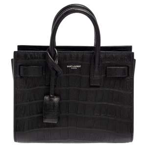 Pre Owned Saint Laurent Black Croc Embossed Leather Nano Classic Sac De Jour Tote