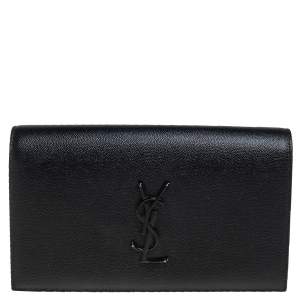 مملوكة مسبقًا Saint Laurent Black Grained Leather Kate Clutch