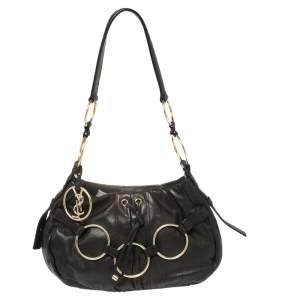 Pre Owned Yves Saint Laurent Black Leather Ring Hobo