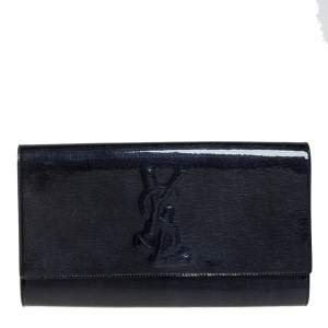 Pre Owned Yves Saint Laurent Deep Green Patent Leather Belle De Jour Flap Clutch