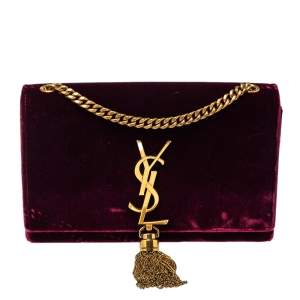 مملوكة مسبقًا Saint Laurent Burgundy Velvet Monogram Kate Tassel Crossbody Bag