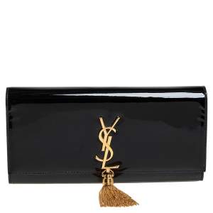Pre Owned Saint Laurent Black Patent Leather Cassandre Clutch
