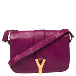 Pre Owned Yves Saint Laurent Purple Leather Ligne Y Crossbody Bag