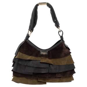 Pre Owned Saint Laurent Tricolor Leather And  Suede  St.Tropez Hobo