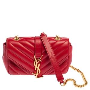 Saint Laurent Red Leather Classic Baby Monogram Chain Bag