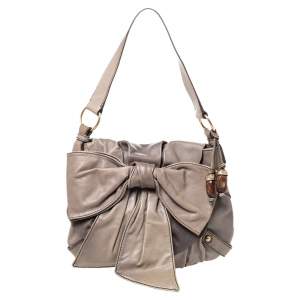 مملوكة مسبقًا Saint Laurent Grey Leather Bow Shoulder Bag
