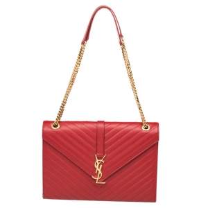 Pre Owned Saint Laurent Red Quilted Leather Envelope Shoulder Bag